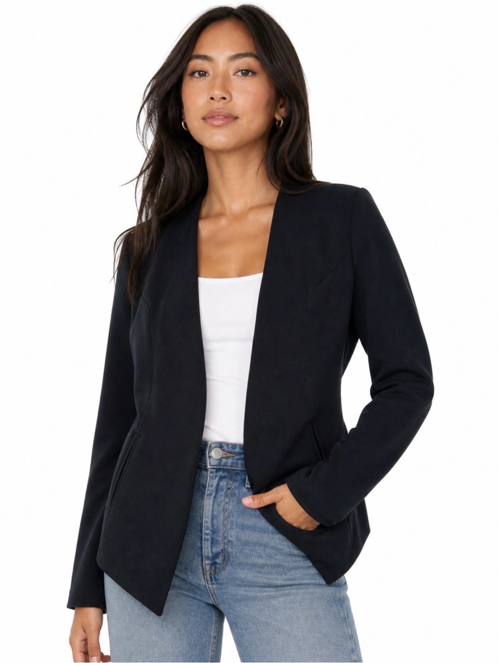 Tailored Open-Front Women's Blazer Jacket in Black